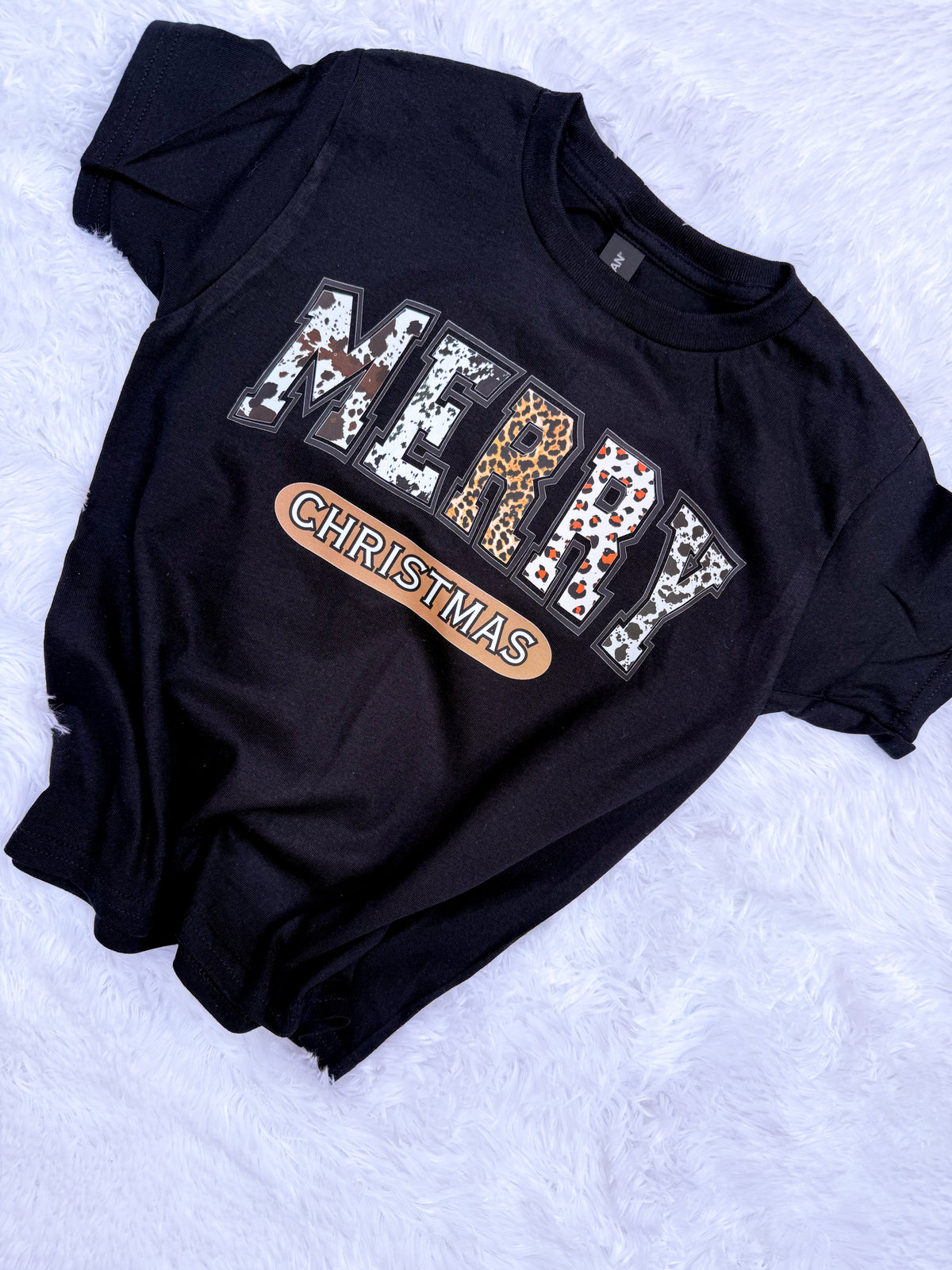 Mini Merry Christmas Black Youth Large T-Shirt