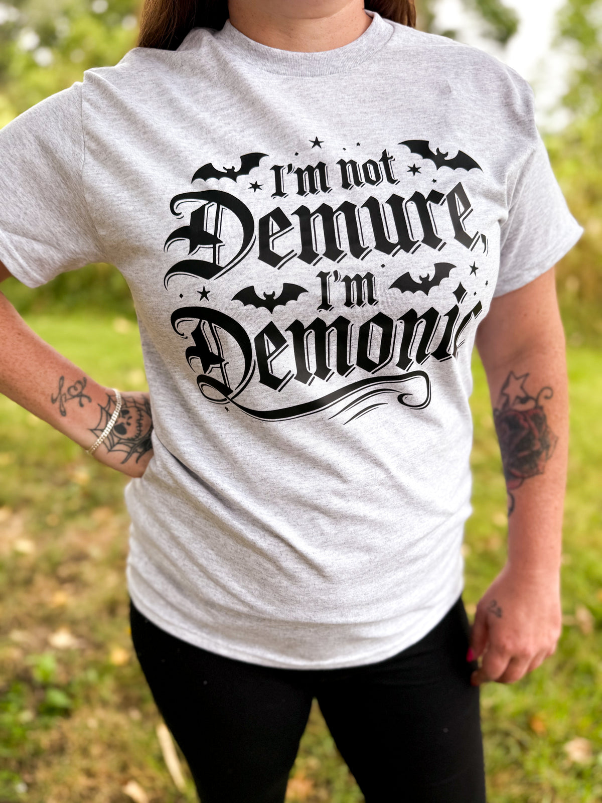 Adult I’m Not Demure Light Gray Medium T-Shirt