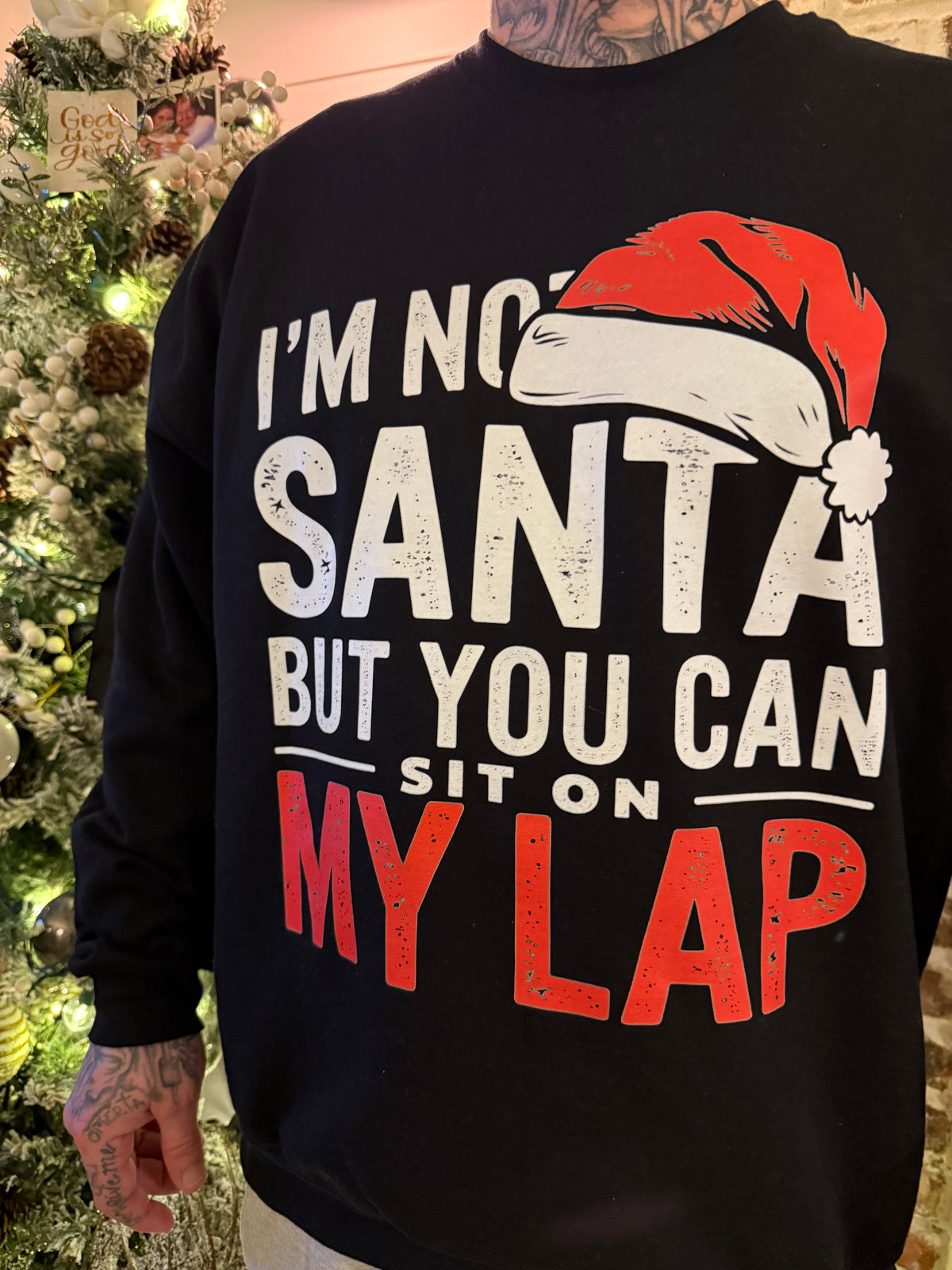 Adult I'm Not Santa But You Can Sit On My Lap Black XL T-Shirt