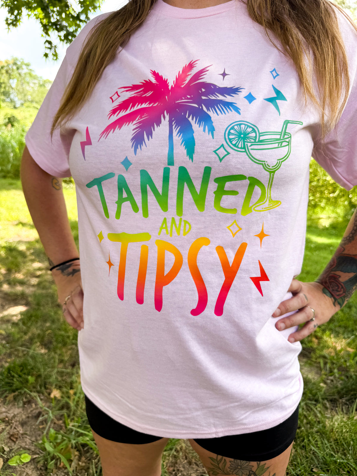 Adult Tanned & Tipsy Light Pink Medium T-Shirt